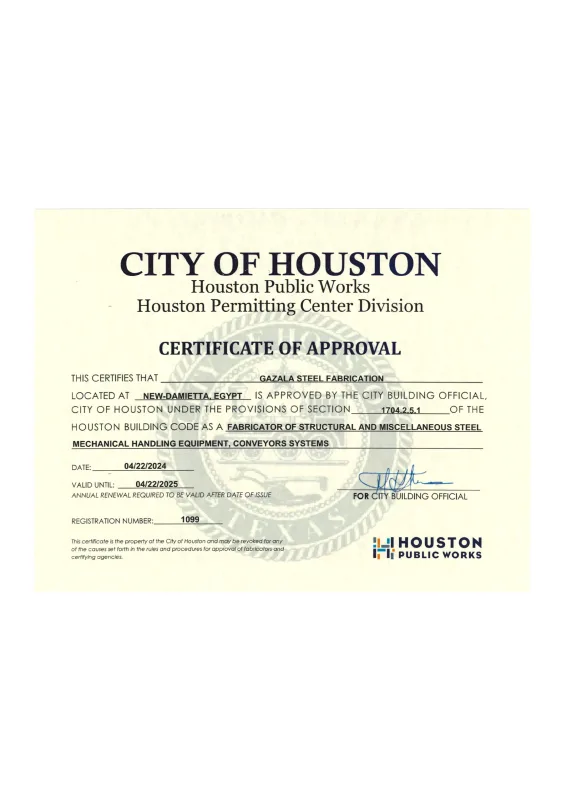 Houston  2024-2025 Certificate, Gazala Steel Fabrication - Page2